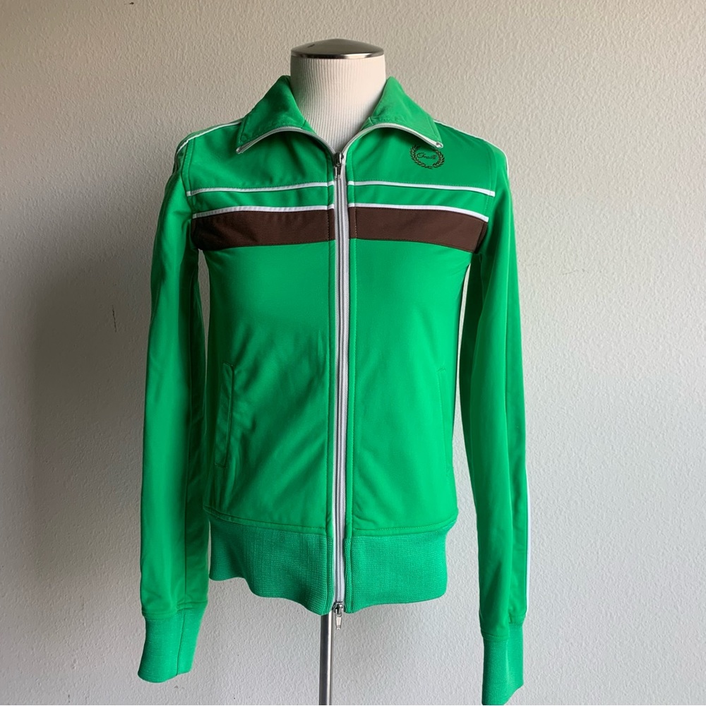 O'Neill Green with Brown Stripe Women's Track Jacket Vintage Y2K